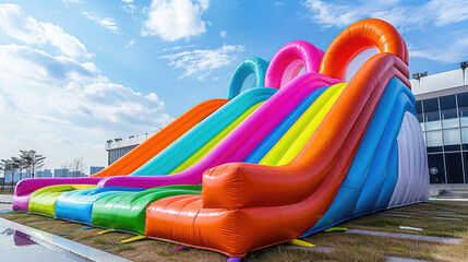 Big colorful inflatable bounce slide for children playground.