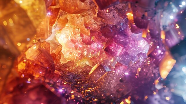 A crystal cavern filled with glowing gems and precious metals, in white background