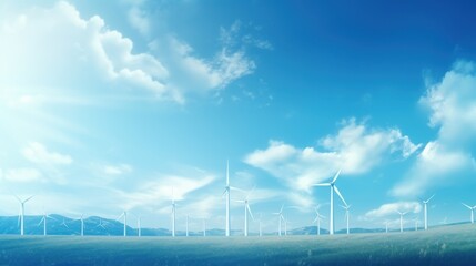 high technology use clean energy, sky blue tone, environment background, wind, sky, turbine, power, electricity, energy, windmill, alternative, field, green, technology, renewable, generation