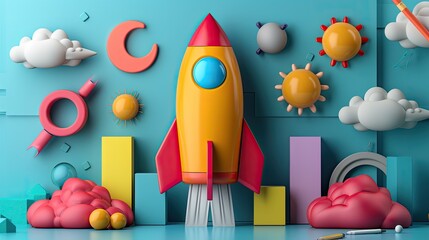 3D Startup Planning Outline Collection. Business new work concept.