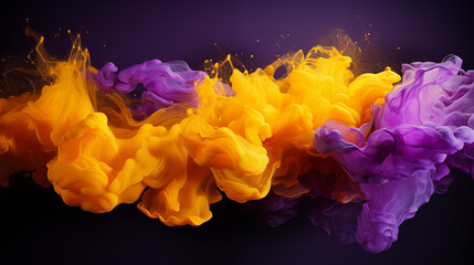 Yellow Fluid Paint Drained on Purple Background, Abstract Image, Texture, Pattern Background, Wallpaper, Cover and Screen of Smartphone, Cell Phone, Computer, Laptop, Format 9:16 and 16:9