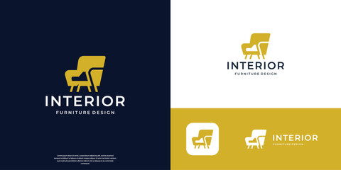 geometry furniture chair logo design template and silhouette shape design.