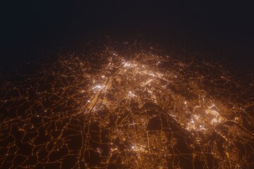 Aerial view on Albany (USA) from north. Top view on modern city at night from space