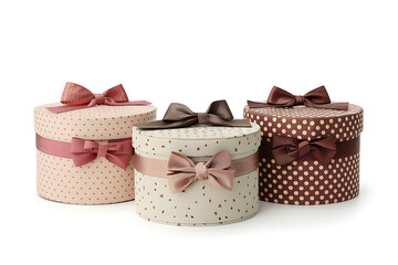 Set of three gift boxes with a bow on a white background.