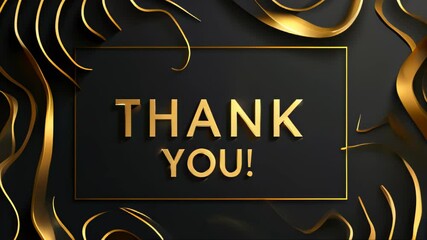  Luxury thank you animated poster with golden text on black background, featuring wavy golden lines. gratitude in business, event invitations and personal thank you notes