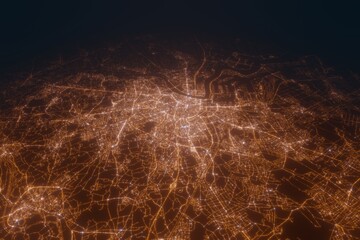 Aerial view on Antwerp (Belgium) from east. Satellite view on modern city at night