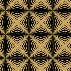 Abstract geometric pattern with crosses, stripes, lines. Seamless vector background. Black and gold ornament. Modern reticulated graphic design.