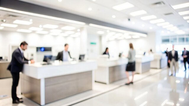Bank Interior Blur - A blurred view inside a bank with counters and customers.

