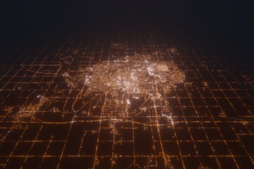 Aerial view on Sioux Falls (USA) from north. Satellite view on modern city at night
