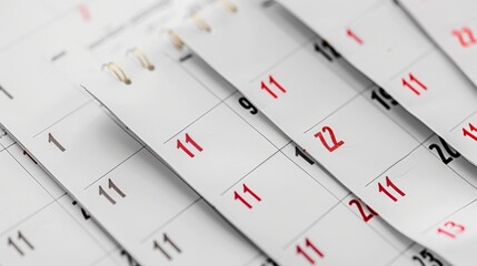 Close-up of several white calendar pages displaying the 11th of november 2022