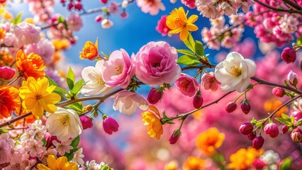 Floral Symphony: Vibrant Blossoms Embracing Spring, wallpaper background