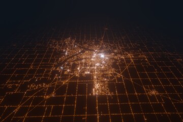 Aerial view on Decatur (USA) from north. Satellite view on modern city at night