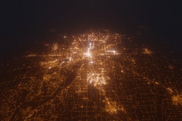 Aerial view on Indianapolis (USA) from south. Top view on modern city at night from satellite