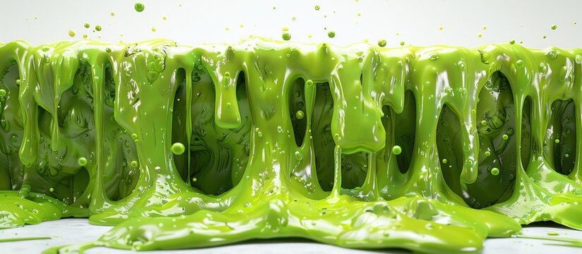 Green Slime Dripping Over White Surface