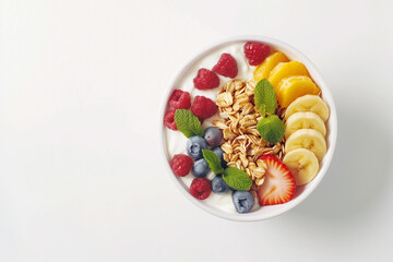 Fruit Greek Yogurt Bowl on White Background