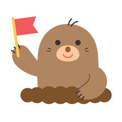 Obraz premium 旗を持ったモグラのイラスト