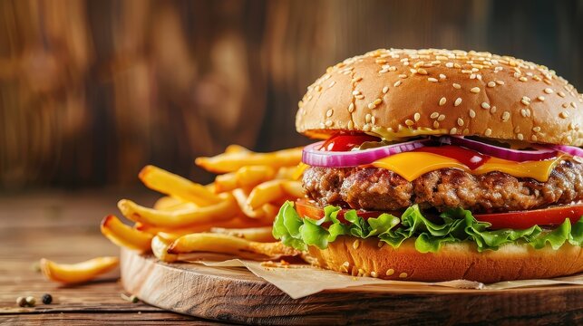 Juicy Cheeseburger with Crispy Fries