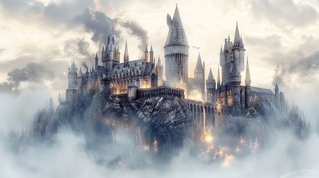 A magical academy where young wizards and witches train in the arcane arts, in white background