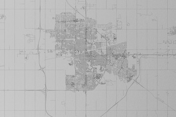 Map of the streets of Regina (Canada) made with black lines on grey paper. Top view. 3d render, illustration