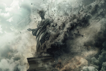 Fototapeta premium A statue of censorship in a storm of infectious particles