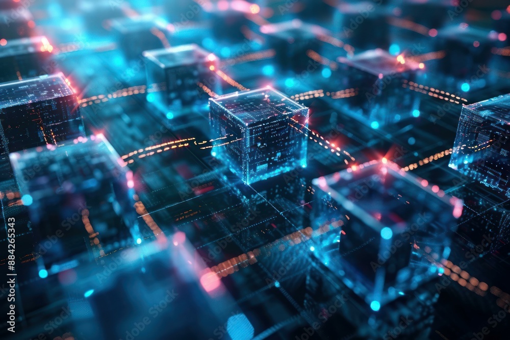Poster abstract digital landscape representing a high-tech network of circuitry with illuminated paths