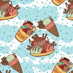Three Types of Ice Cream Seamless Surface Pattern Design