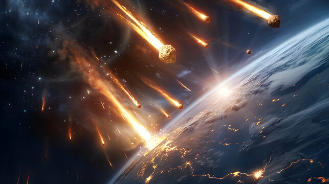  An infographic detailing the various types of meteoroids and their impact on a solar planet's surface, with clear visualizations 
