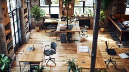 Naklejka premium Modern Loft Office Workspace.