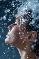 Fototapeta premium A woman enjoying a refreshing splash of water on her face. 