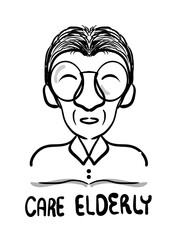Black line drawn cartoon of The Elderly 
