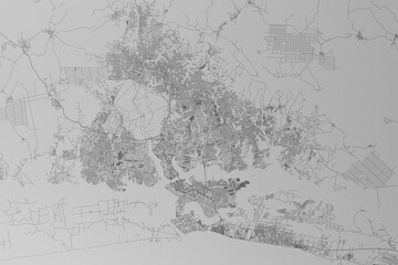 Fototapeta premium Map of the streets of Abijan (Ivory Coast) made with black lines on grey paper. Top view. 3d render, illustration