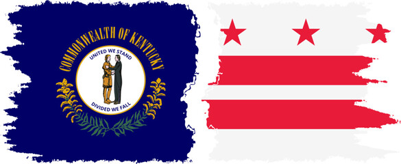 District of Columbia USA - Washington, DC and Kentucky state grunge brush flags connection, vector