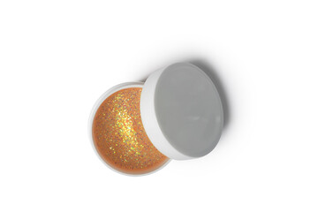 Golden eye patches with glitter isolated, shiny gel for eye care, glamorous beauty mask