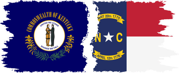 North Carolina and Kentucky states grunge brush flags connection, vector