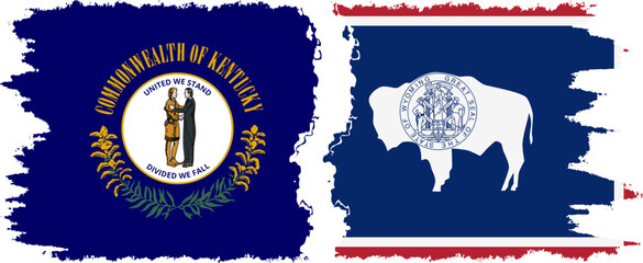 Wyoming and Kentucky states grunge brush flags connection, vector