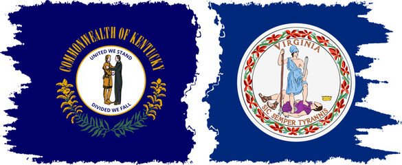 Virginia and Kentucky states grunge brush flags connection, vector