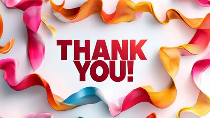  Thank you animated poster with red text on white background, featuring wavy golden lines. gratitude in business, event invitations and personal thank you notes