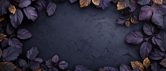 birch tree frame leaf template with black background and place for your name, in the style of dark purple and gold, delicate pencil sketches, indian motifs, innovative page design, sparse backgrounds,