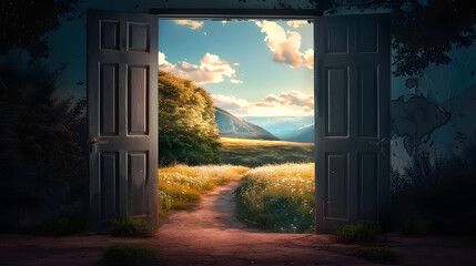 An open door showing the path to a new land.