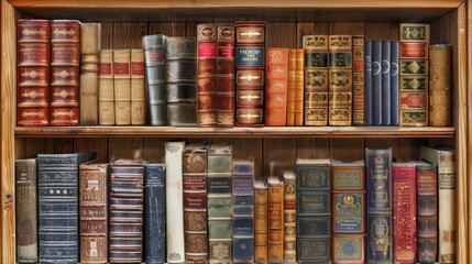 Vintage Books on Wooden Shelf.