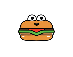 Happy smiling funny cute. Vector flat cartoon character illustration icon design. Isolated on white background. Burger, fast food cafe, junk food