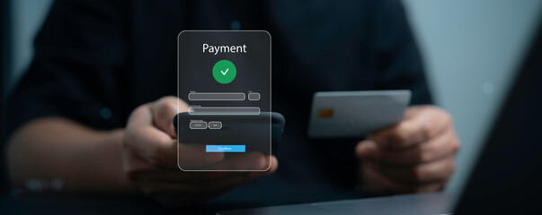 Digital online payment concept. Business people using smartphone and computer laptop, online...