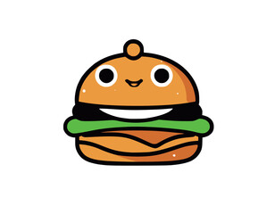 Happy smiling funny cute. Vector flat cartoon character illustration icon design. Isolated on white background. Burger, fast food cafe, junk food
