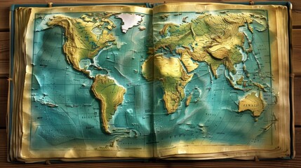 Vintage World Map Open Book.
