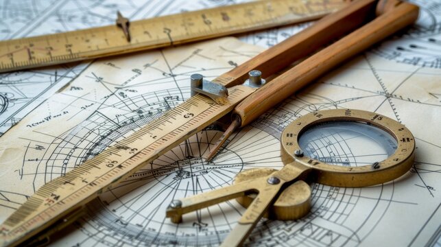 Vintage Navigation Tools on Nautical Chart.