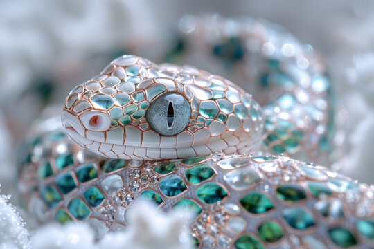 A snake made of precious metals and stones. Jewelry snake. Symbol of 2025