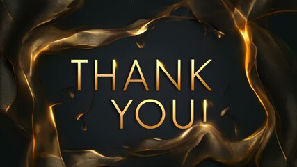  Luxury thank you animated poster with golden text on black background, featuring wavy golden lines. gratitude in business, event invitations and personal thank you notes