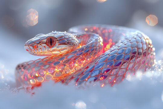 A snake made of precious metals and stones. Jewelry snake. Symbol of 2025