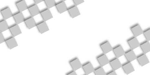 Abstract white geometric overlapping square pattern, design of technology background with shadow. Modern graphic design template for poster, cover, flyer, or brochure elements. Vector illustration. 