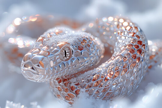 A snake made of precious metals and stones. Jewelry snake. Symbol of 2025